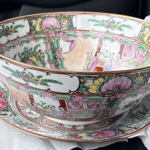 Antique Chinese Famille Rose Centerpiece Bowl with Matching Underplate- RARE